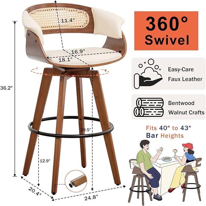 Set of 3 Rattan Swivel Bar Stools - Image 2