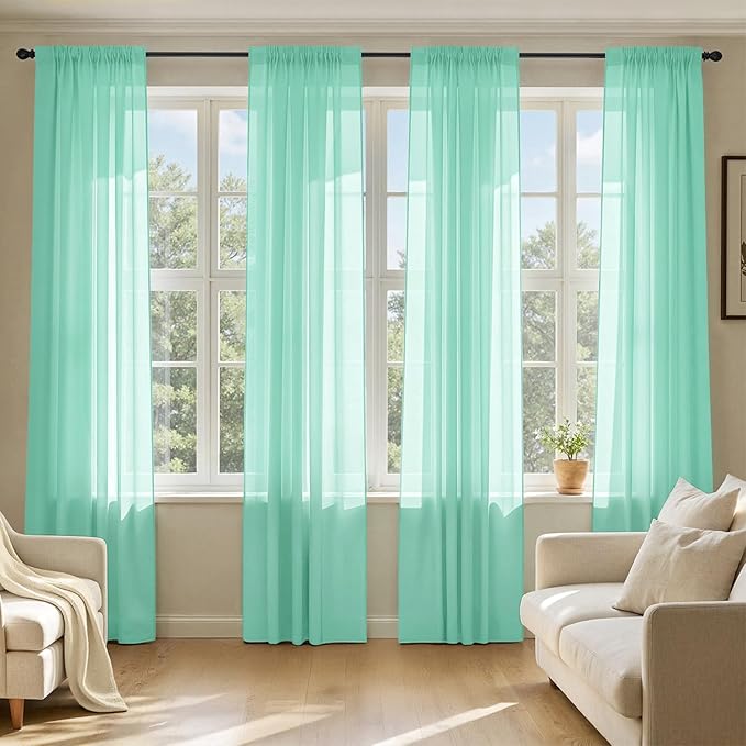 MIULEE Aqua Sheer Curtains 72 Inches Long 4 Panels 42 x 72 Inches | Light by MIULEE