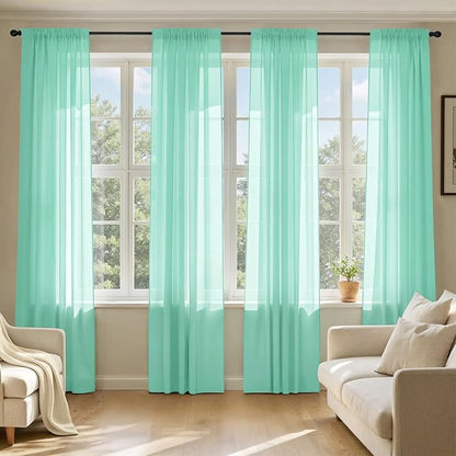 MIULEE Aqua Sheer Curtains 96 Inches Long 4 Panels 42 x 96 Inches | Light by MIULEE