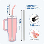 Reusable Metal Straws with Silicone Tip for Stanley 30oz,Stainless Steel Drinking Straws for 30oz Tumbler,3 Straight Tubes & 6 Tips& 1 Cleanr Brush (Chambray)