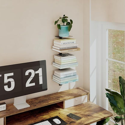 Floating Book Shelves for Wall, 4 Tier Invisible Floating Bookshelf, Vertical - Image 2