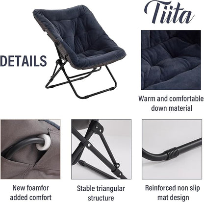 Tiita Folded Chair with Ottoman, Soft Faux Fur Oversized Folding Accent Chair - Image 4