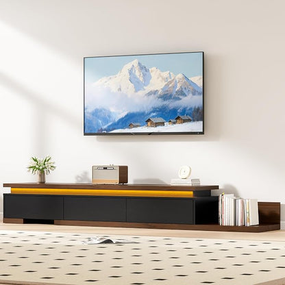 Extendable TV Stand with LED Lights, Modern TV Console with 3 Drawers, Wooden by Callales