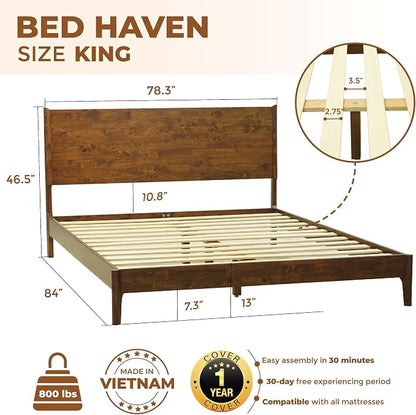 Acacia Haven King Size Bed Frame and Headboard, King Size Platform Bed Frame - Image 2