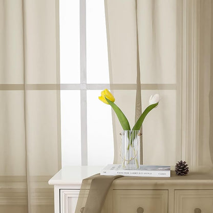 Taupe Sheer Curtains 54 Inch Length 2 Panels Set, Balance Light & Privacy Solid - Image 3