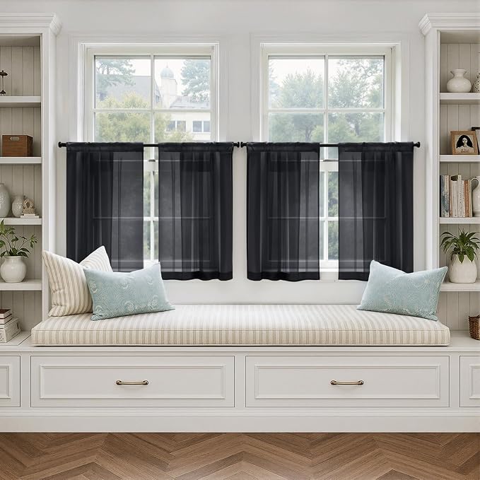 MIULEE Black Sheer Curtains 63 Inches Long 4 Panels 42 x 63 Inches | Light - Image 4