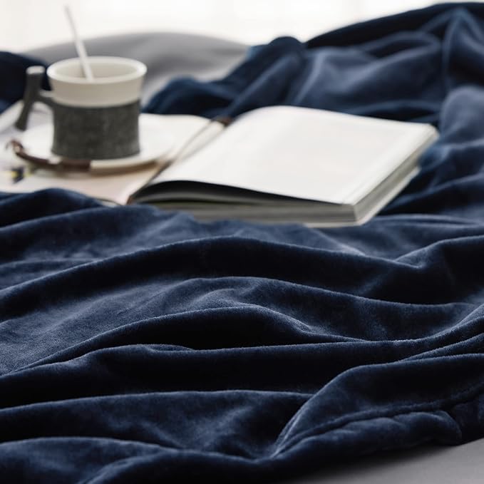 Bedsure GentleSoft Navy Blue Fleece Blankets King Size - Image 5