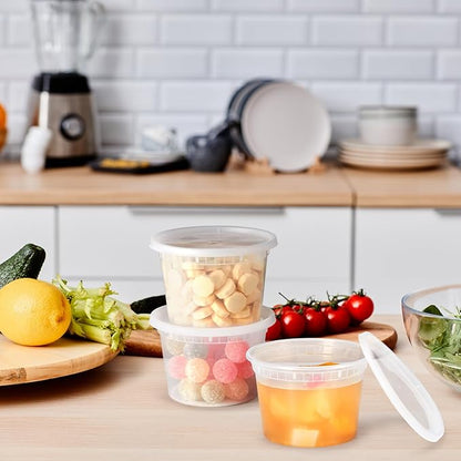 Glotoch 48 Pack 16 oz. (2 Cups/1 Pint) Plastic Food and Drink Storage Containers Set with Lids - Microwave, Freezer & Dishwasher Safe Eco-Friendly, BPA-Free, Reusable & Stackable