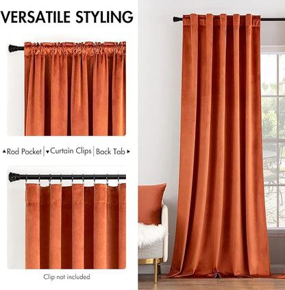 MIULEE Velvet Curtains 52x90 inches 2 Panels Fall Orange Blackout Curtains | - Image 2