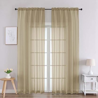 Chyhomenyc Taupe Sheer Curtains 90 Inches Long 2 Panels, Light Filtering Taupe by Chyhomenyc