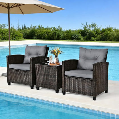 COSTWAY 3PCS Patio Furniture Set, PE Rattan Wicker Sofa w/Washable Cushion and - Image 3