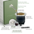 Premium Argentina-Uruguay Yerba Mate Cup and Bombilla Set, Organic Gourd Tea Mug with Steel Straw (Bombilla) and Cleaning Brush, Handcrafted for Loose Leaf Yerba Mate Tea - Camionero Version