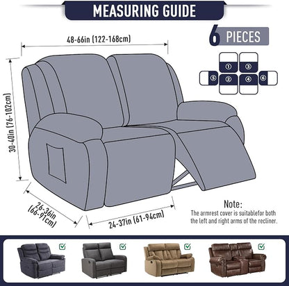 TAOCOCO Recliner Loveseat Slipcover, 6 Pieces Dual Recliner Sofa Covers - Image 5