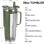HASLE OUTFITTERS 30oz Tumbler With Handle, Insulated Travel Coffee Mug With Straw Leak-Proof Double Wall Stainless Steel Vacuum Tumblers Metal Cup with Straw for Hot and Cold Drink