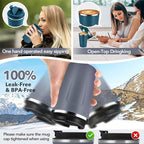 Volhoply 12 oz Double Wall Insulated Vacuum Travel Coffee Mugs with Flip Lid Bulk 2 Pack,Reusable Stainless Steel Leak Proof Coffee Cup,Portable Cafe Thermal Tumbler for Hot & Cold Drinks(Gray,2 Set)