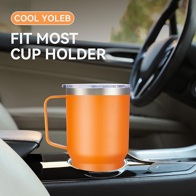 30 oz Tumbler with Handle and Lid, Stainless Steel Tumblers Bulk Double Wall Vacuum Insulated Travel Mug Leak Proof Cup Keep Drinks Cold and Hot Orange, 4 Pack