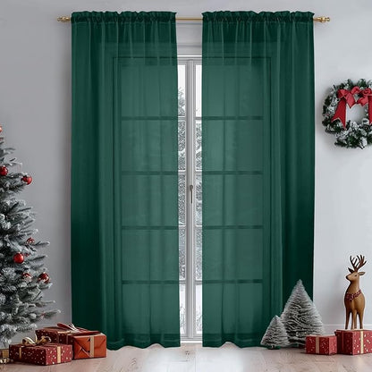 Green Sheer Curtains 84 Inches Long by OWENIE