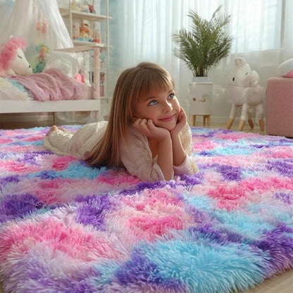 Rainbow Purple Rugs for Girls Bedoom 5x7 Ft, Fluffy Pastel Princess Carpet | - Image 3