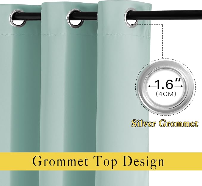 NICETOWN Aqua Blue Bedroom Curtains 72 inches Long, Grommet Blackout Thermal - Image 2