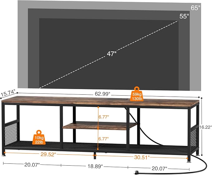 VECELO TV Stand with Power Outlets - Image 10