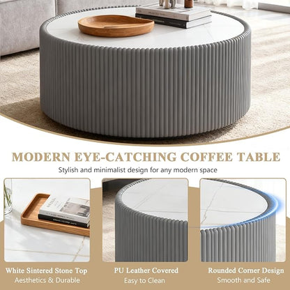 2-Piece Round Nesting Coffee Table Set, 29.52" Marble Coffee Table and End - Image 5