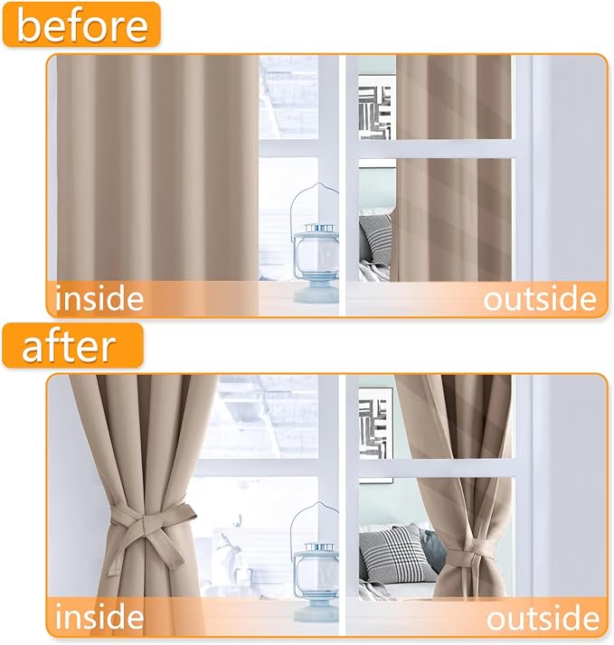 Grommet Blackout Curtains for Bedroom 60 x 72 Inches Camel 2 Panels | Thermal - Image 4
