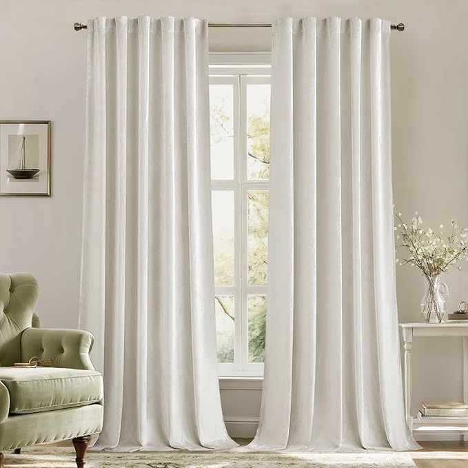 MIULEE Velvet Curtains 52x96 inches 2 Panels Ivory Room Darkening Curtains | by MIULEE