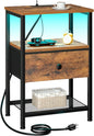 LOAKEKEL Nightstand with Charging Station, End Table with Fabric Drawer by LOAKEKEL