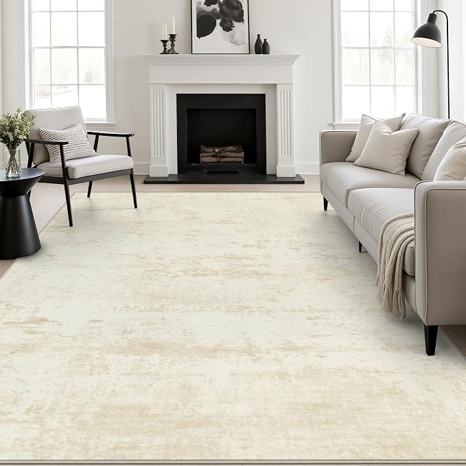Area Rug Living Room: 6x6 Modern Washable Indoor Soft Carpet Beige | by FXRHLP