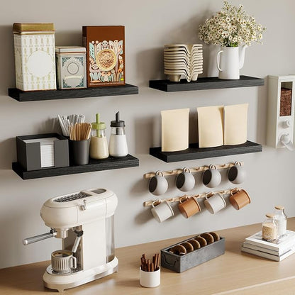 Fixwal Black Floating Shelves for Wall, Rustic Wood Shelves for Bathroom - Image 7