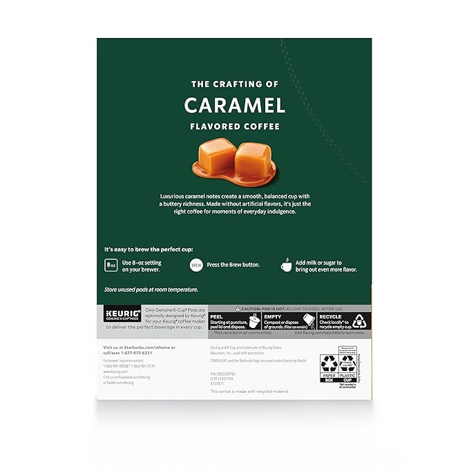 Starbucks K-Cup Coffee Pods, Caramel Naturally Flavored Coffee For Keurig Brewers, 100% Arabica, 1 Box (22 Pods)
