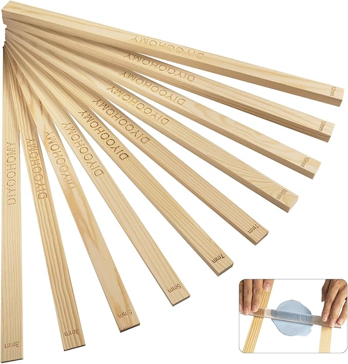 DIYOOHOMY 10 Pcs 17 Inch Rolling Pin Guides for Dough Thickness Polymer Clay Tools, Wooden Slab Roller for Clay, Clay Rolling Pin Depth Guide Pottery Ceramics Supplies