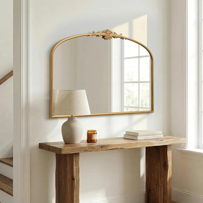 Besdomus Antique Arched Gold Mirror: 40"x29" French Large Decorative Gold - Image 4