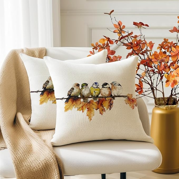 RABUSOFA Fall Pillow Covers 20x20 Inch Watercolor Bird Autumn Decorations - Image 3