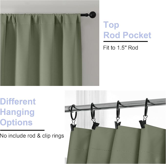 Simplebrand Ava Sage Green Short Blackout Curtains - Image 4