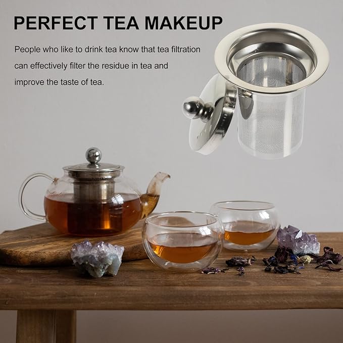 Stainless Steel Tea Strainer Insert with Lid, Large Capacity Loose Leaf Tea Infuser for Teapots, Cups, Mugs, and Pitchers, Easy to Clean Replacement Mesh Filter