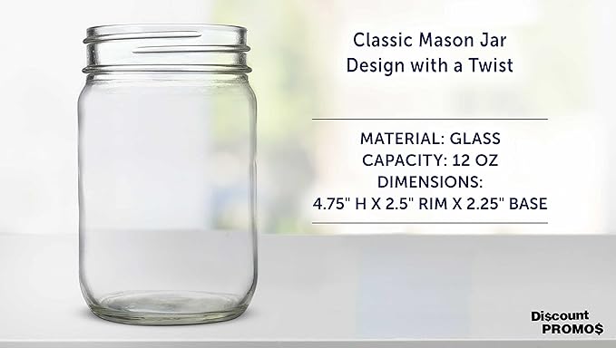 DISCOUNT PROMOS Decorating Mason Jars 12 oz. Set of 10, Bulk Pack - Glass Jars for Overnight Oats, Candies, Fruits, Pickles, Spices, Beverages - Clear