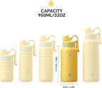 IDEUS Insulated Stainless Steel Water Bottle with 2 Leak-Proof Lids, Thermal Water Flask for Hiking Biking, 32oz, Bright Yellow