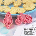 8 Pcs Transportation Vehicle Cookie Cutters Set Baking Molds 3D Transportation Vehicle Press type Cookie Cutter for Baking, Fondant, Cheese, and Pastries