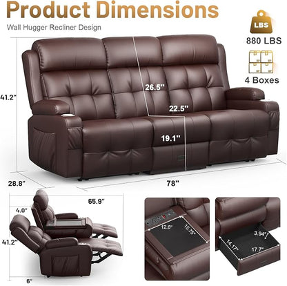 3-Seater Loveseat Recliner Sofa, RV Wall Hugger Home Theater Seating Reclining - Image 2