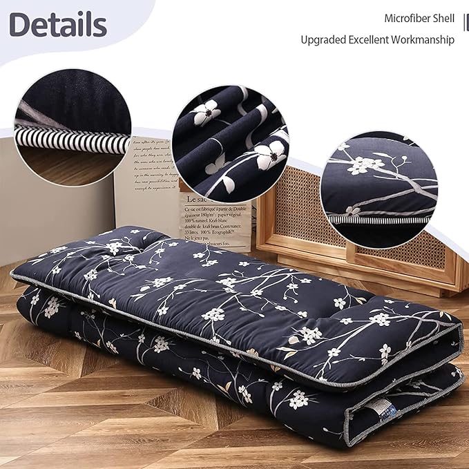 MAXYOYO Navy Floral Printed Japanese Floor Mattress Rustic Style Futon Mattress - Image 4