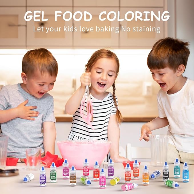 Gel Food Coloring Cake Decorating Set - Jelife 20 Colors Gel Based Flavorless Edible Food Color Dye Vibrant Concentrated Neon Icing Colors for Kids Baking Macaron Frosting Fondant Cookie (6ml/Bottles)