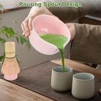 PHILORN Matcha Whisk Set 9Pcs Ceramic Matcha Kit Matcha Bowl with Spout, Whisk, Holder, Bamboo Scoop, Scoop Rest, Sifter and Tea Towe for Matcha Lover and Tea Ceremony (Pink)