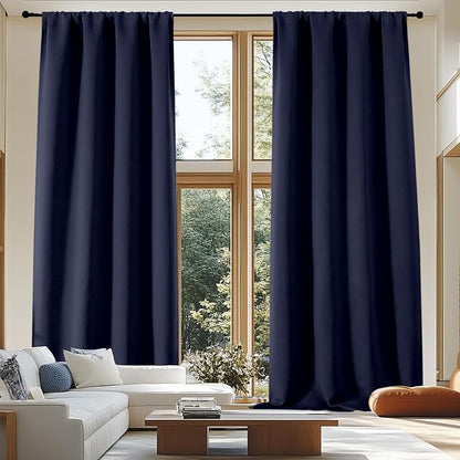 Simplebrand Ava Navy Blue Blackout Extra Long 10ft Curtains by Simplebrand