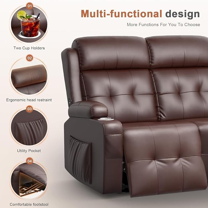 RV Loveseat Recliner Sofa, Wall Hugger Massage Reclining RV Couch - Image 6