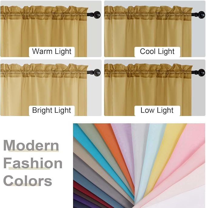 Gold Sheer Curtains 84 Inches Long 2 Panels, Soft Airy Light Filtering Curtains - Image 6