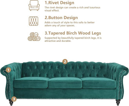 Chesterfield 3 Seater Sofa, Modern Velvet Tufted Couch 3 Seater - Image 6