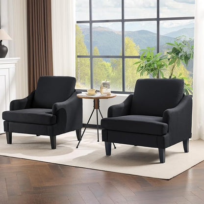 VINGLI Linen Fabric Accent Chairs Set of 2, Comfy Sofa Chair Living Room - Image 8