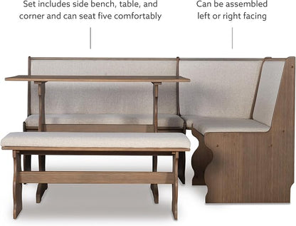 Linon Lucy Natural Wood and Linen Upholstered Corner Nook Kitchen Dining Set - Image 20