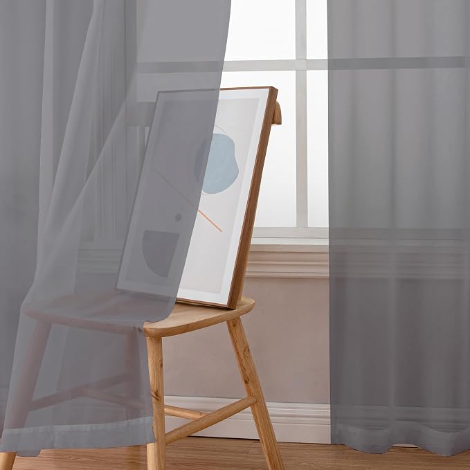 Chyhomenyc Charcoal Grey Sheer Curtains 78 Inches Long 2 Panels Set - Image 8